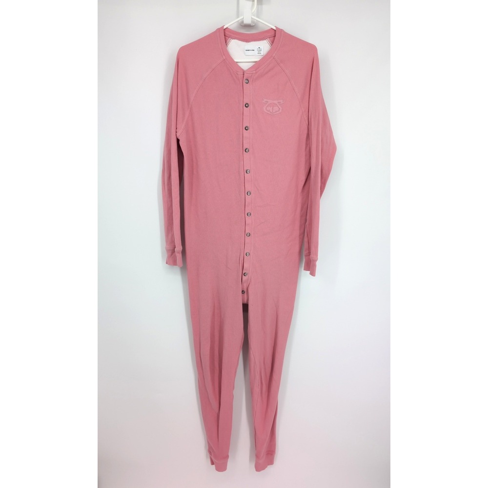 Nasty Pig Union Suit Pink Ribbed Base Layer Pajamas Back Flap Mens Size Medium